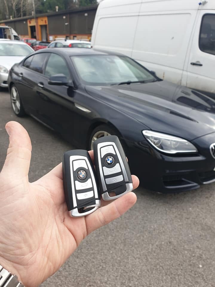 Two BMW smart keys programmed for a black BMW 6 Series Gran Coupe
